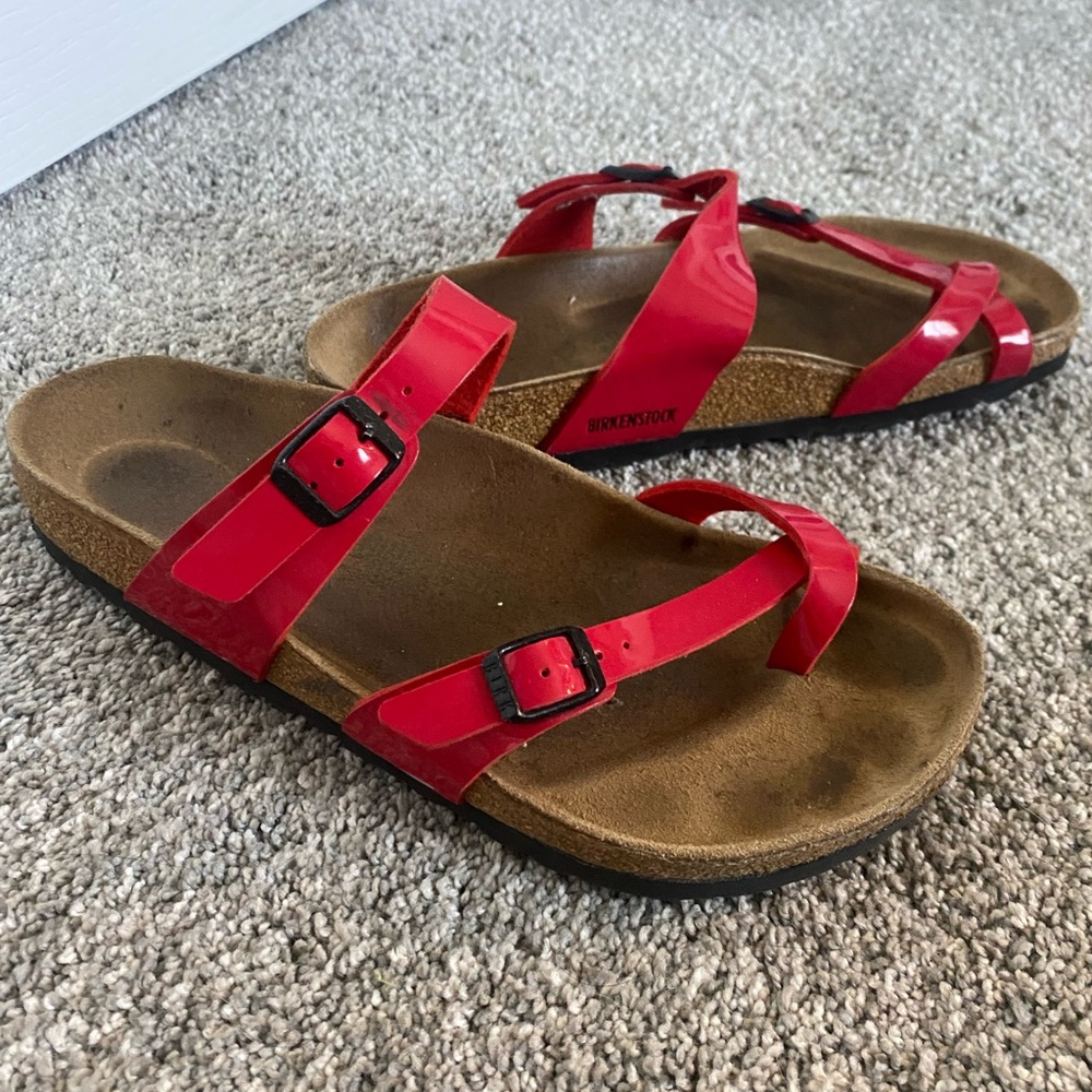 BIRKENSTOCK Red criss cross sandals